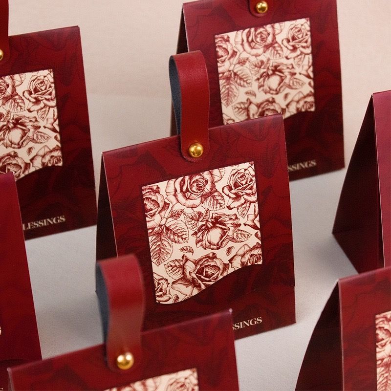 3BOSSWU｜復古花園皮革手提包裝盒｜包裝盒｜婚慶喜糖盒｜禮品紙盒 ｜試用品行銷包裝｜$180(皮革提把+雙腳釘+紙盒)10組