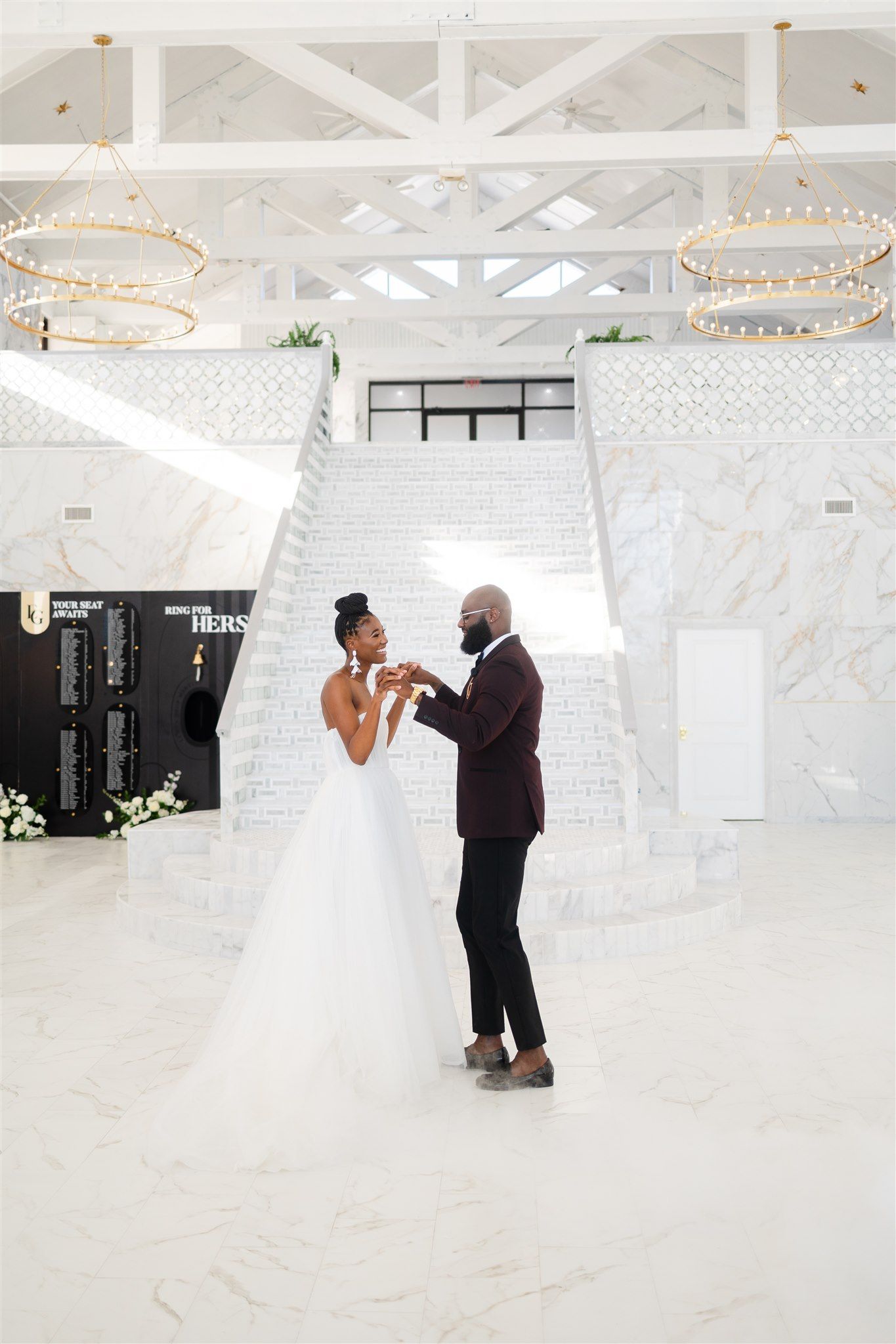 A bride and groom dancing at Charleston Lane Ballroom 
