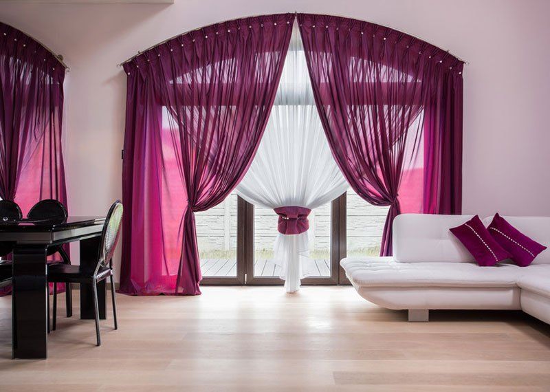 purple and white curtains for windows