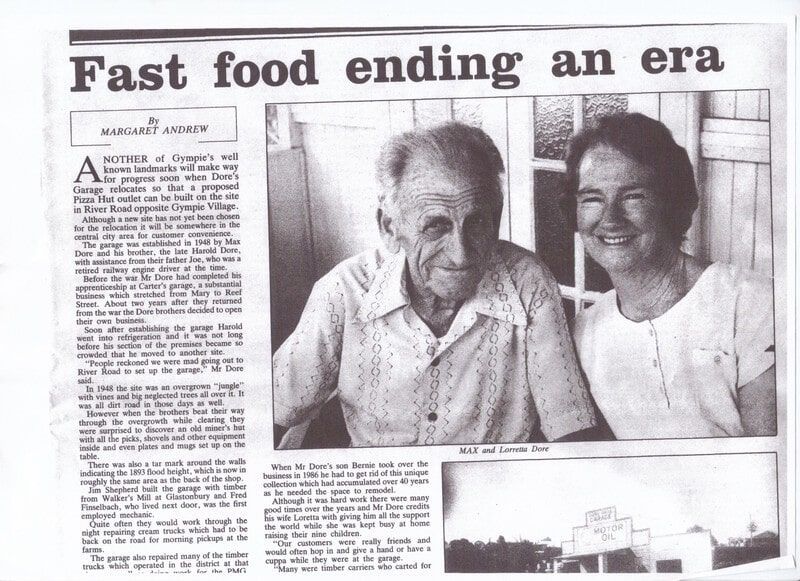 A Black and White Page of a Magazine Titled Dore Brothers Garage