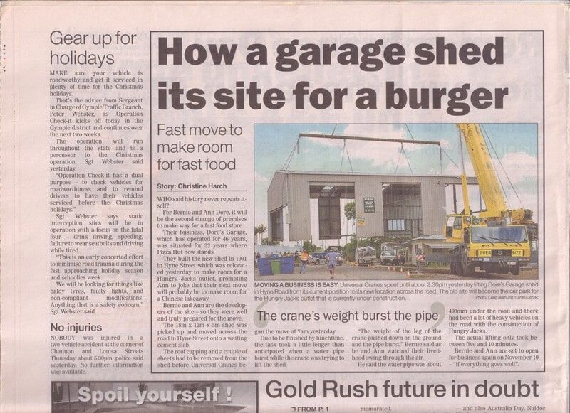 A Newspaper Article About How a Garage Shed Its Site for a Hourse