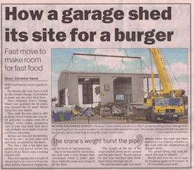 A Newspaper Article About How a Garage Shed Its Site for a Burger — Mechanical Repairs In Gympie, QLD