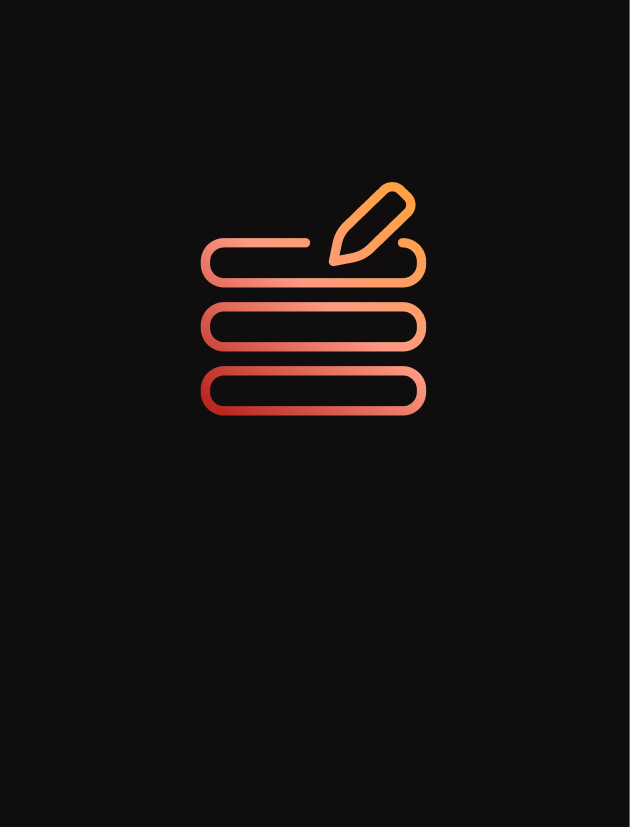 Stack of paper with pencil, outlined in orange and pink, on a black background.