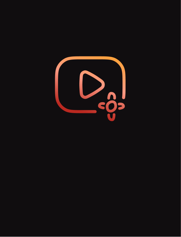 Video player icon with a stylized flower, outlined in orange against a black background.
