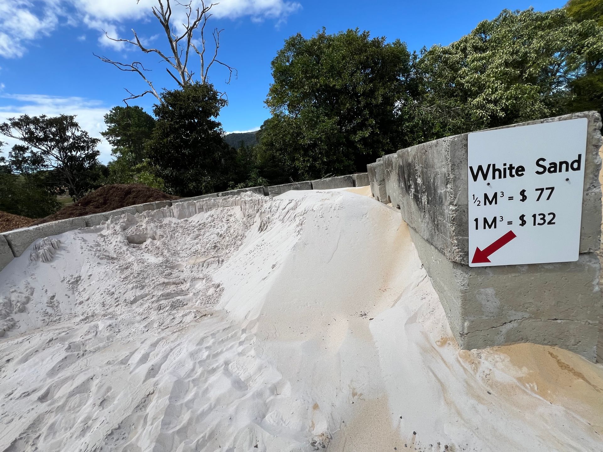 A pile of white sand — Laurieton Landscape Supplies In Wauchope, NSW