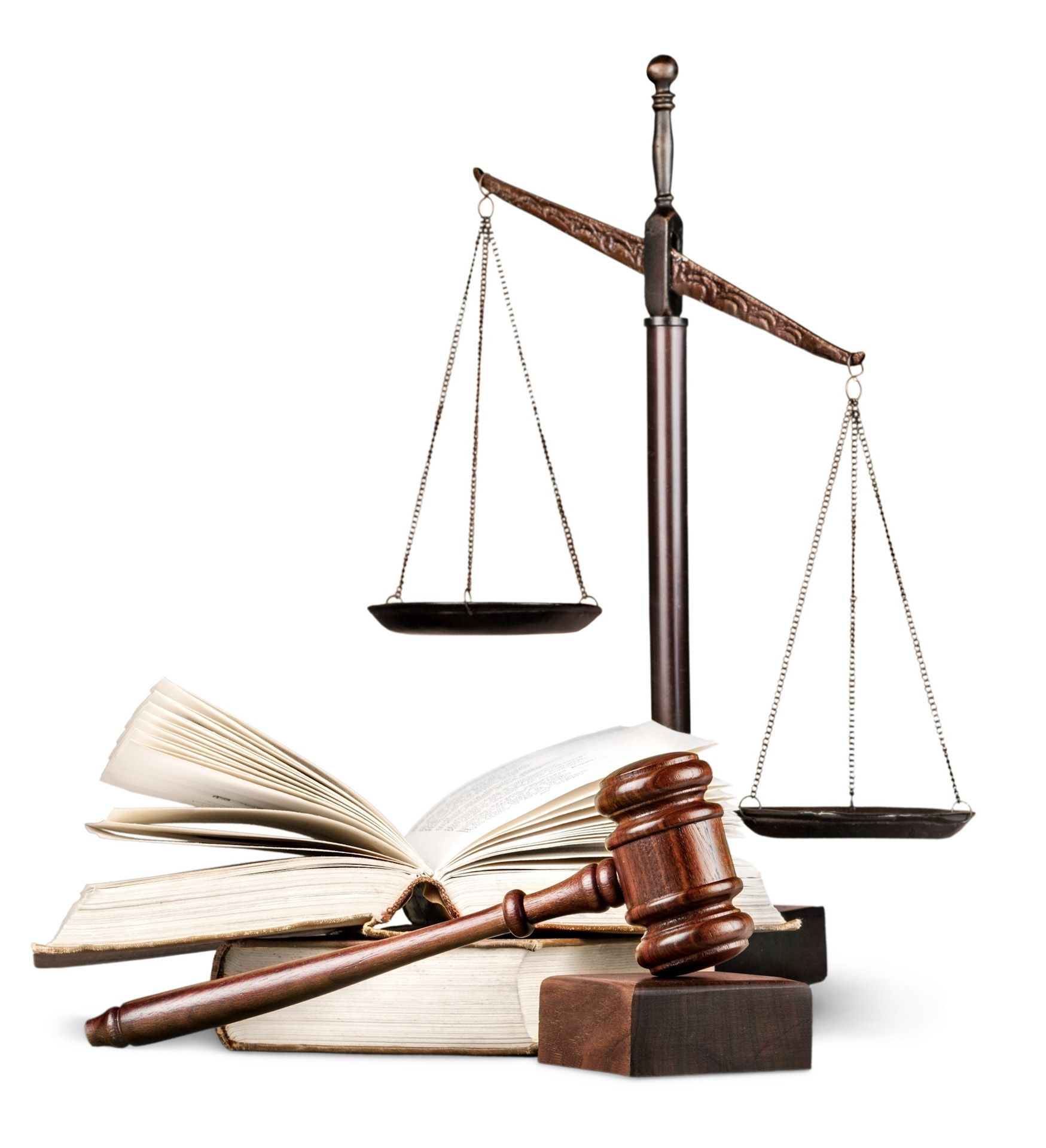 A wooden judge 's gavel sitting on top of a stack of books next to a scale of justice