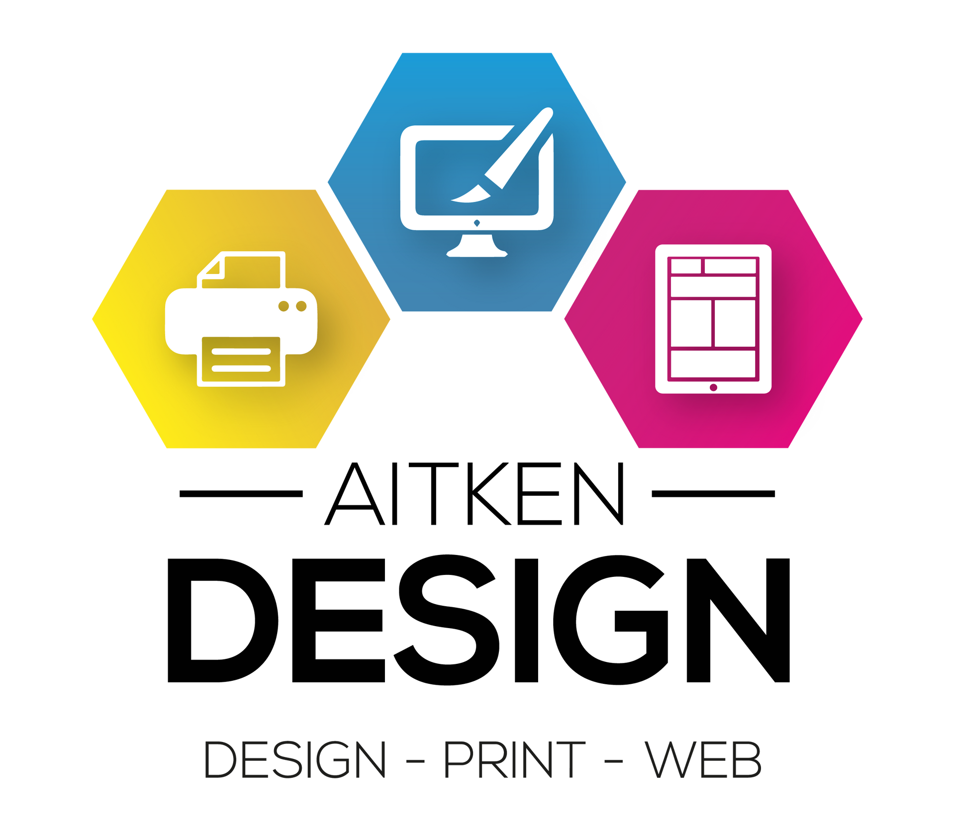 A logo for a company called aitken design design - print - web.