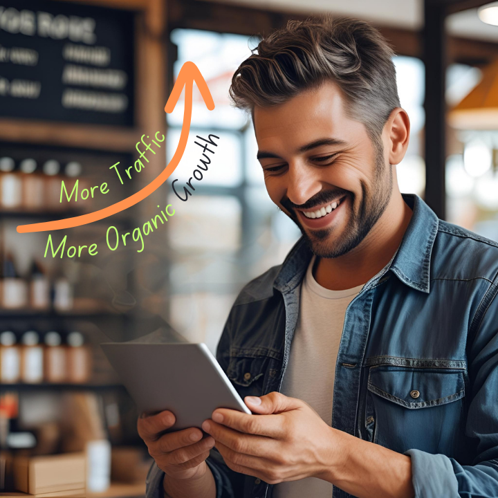 Business owner happy with Chelmsford SEO results looking at his ipad