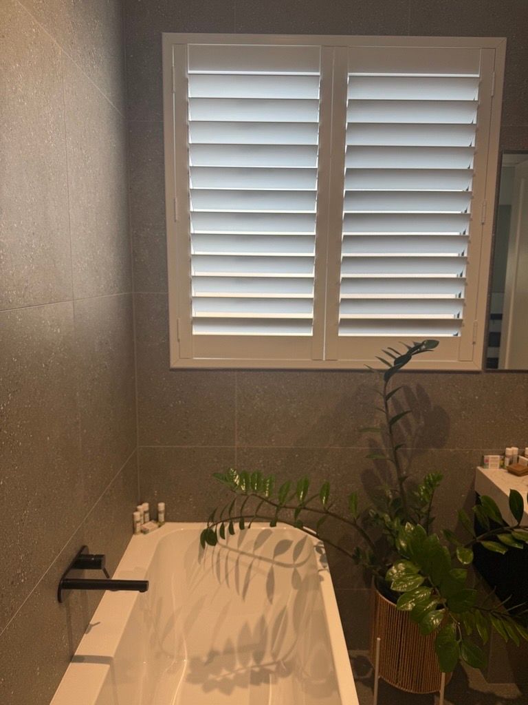 A Window With White Shutters and a View of Trees — Whitsunday Blinds & Security In Beaconsfield, QLD