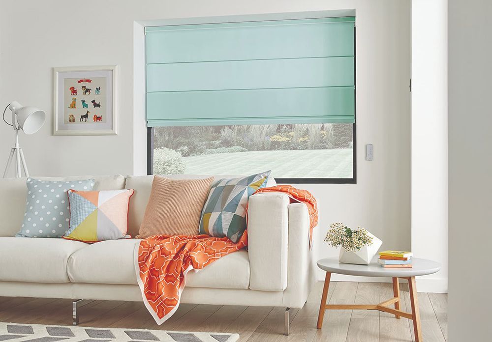 Roman Blinds in a Family Living Room — Whitsunday Blinds & Security In Beaconsfield, QLD