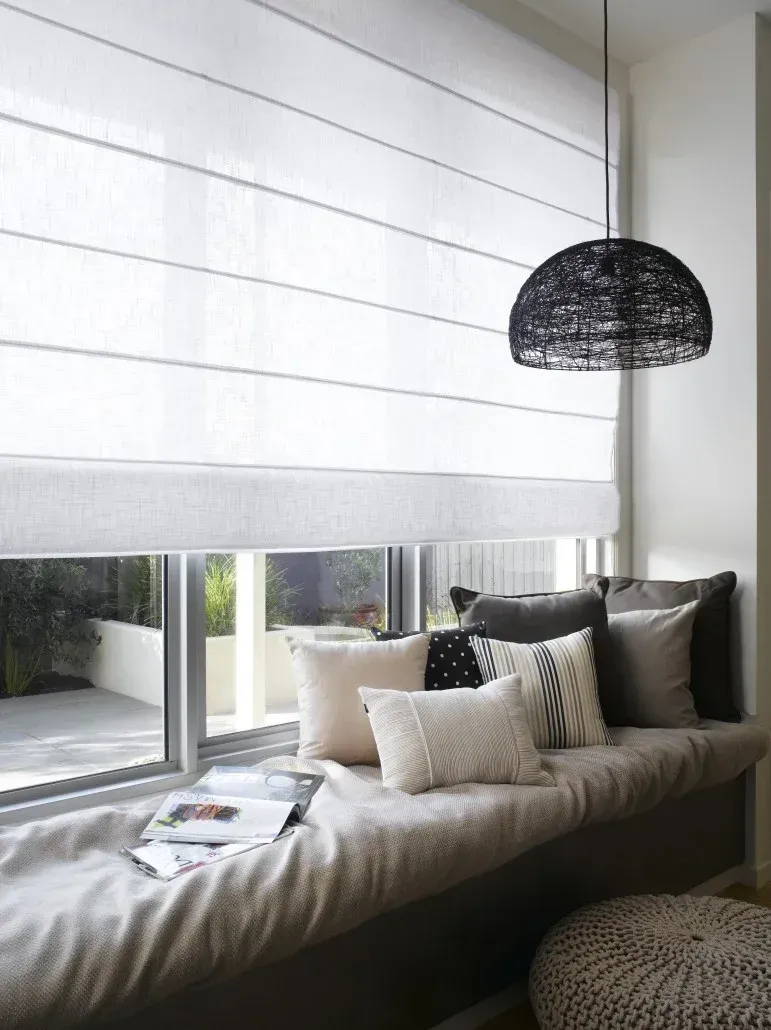 A Dining Room With Yellow Chairs, a Table With Yellow Roman Blinds — Whitsunday Blinds & Security In Beaconsfield, QLD