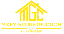 Logo for Mikey G Construction, featuring