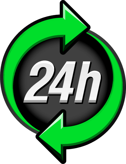 A 24h logo with two arrows pointing in opposite directions