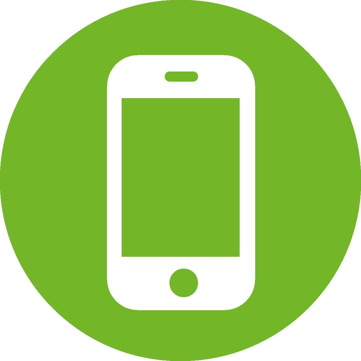 A white cell phone icon in a green circle.