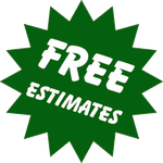 A green star with the words free estimates on it