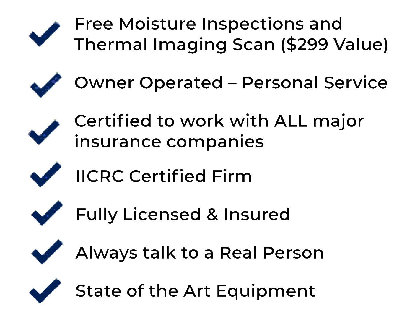 A list of benefits including free moisture inspections and thermal imaging scan