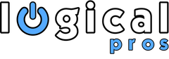 A logo for logical pros with a blue circle in the middle.