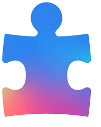 A blue and purple puzzle piece on a white background