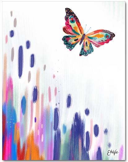 A painting of a colorful butterfly on a white background