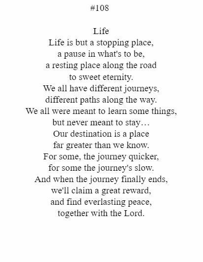 A poem about life is but a stopping place