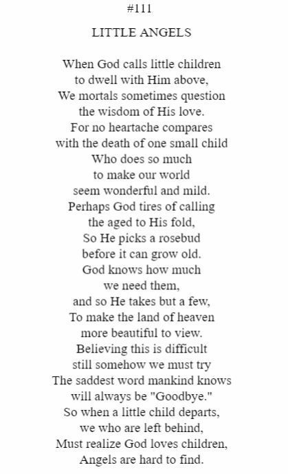A poem titled little angels is on a white background