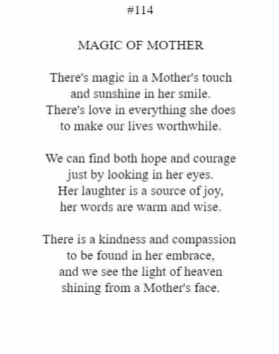 A poem about a mother 's touch and sunshine in her smile