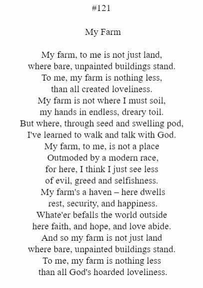 A poem titled my farm is written in black and white