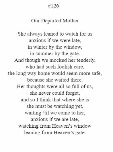 A black and white poem titled our departed mother