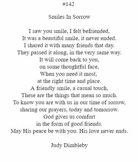 A poem titled smiles in sorrow by judy dibbleby