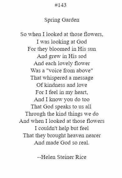 A poem by helen steiner rice titled spring garden