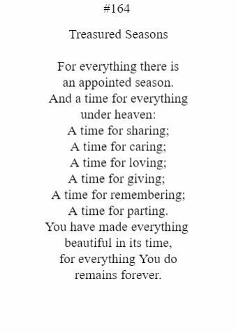 A poem about treasured seasons is written in black and white