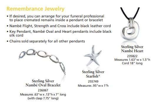 Remembrance jewelry can be arranged for a funeral professional