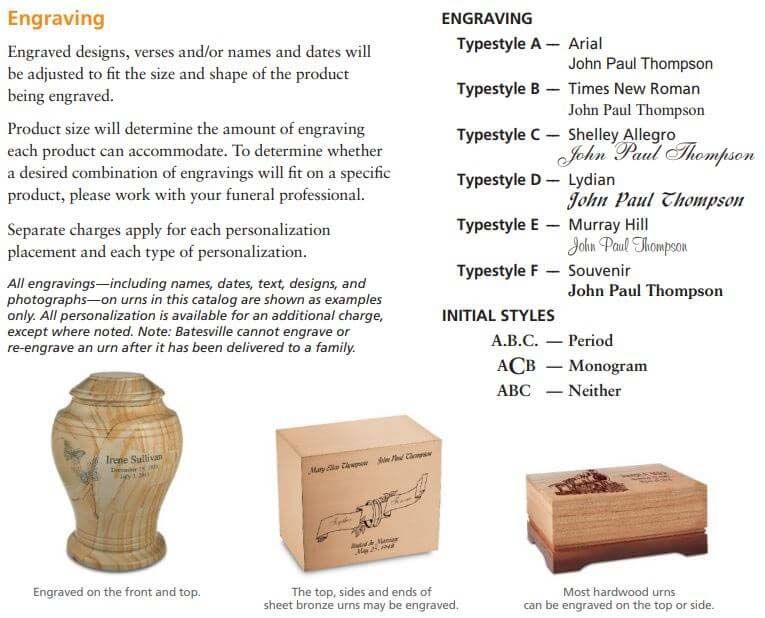 An advertisement for engraving urns and boxes