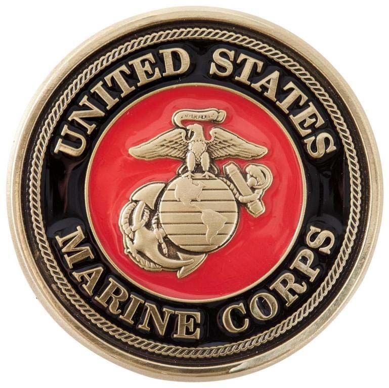 A coin with the united states marine corps logo on it