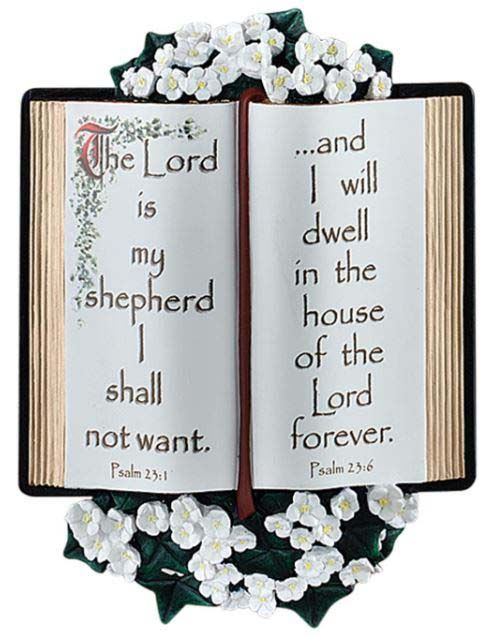 A bible with a verse from psalm 23 on it