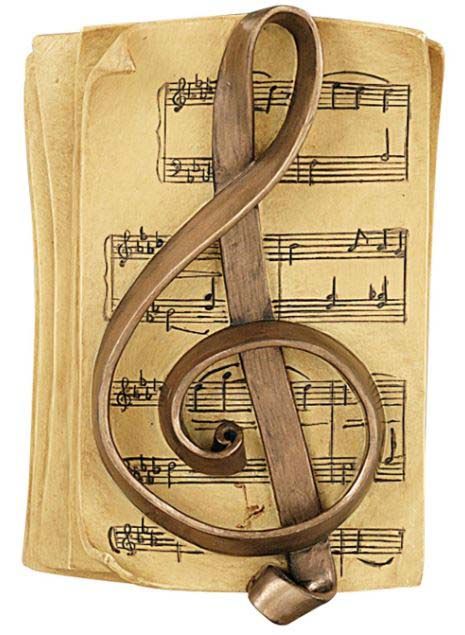 A treble clef is sitting on top of a sheet of music