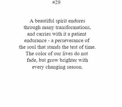 A beautiful spirit endures through many transformations and carries with it a patient endurance