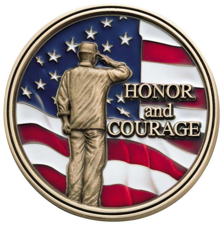 A coin that says honor and courage on it
