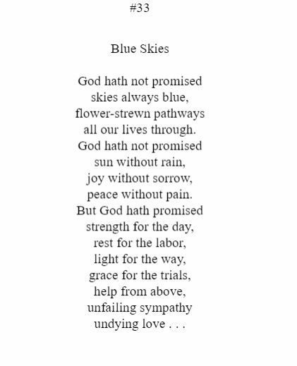 A poem titled blue skies is written in black and white