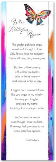 A butterfly is on a colorful background with a poem on it.