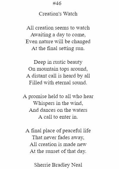 A black and white poem titled creation 's watch