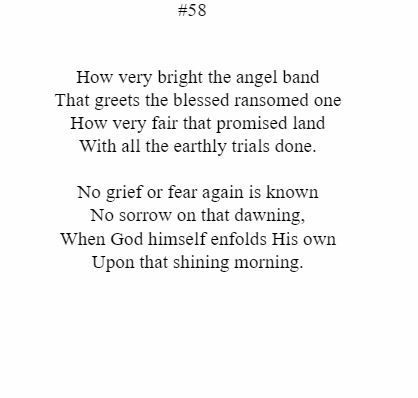 A poem about how very bright the angel band that greets the blessed ransomed one