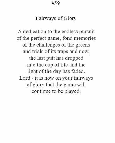 A black and white poem titled fairways of glory