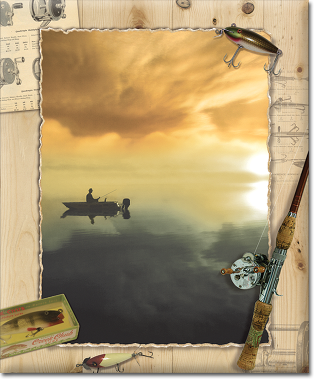 A picture of a man in a boat on a lake