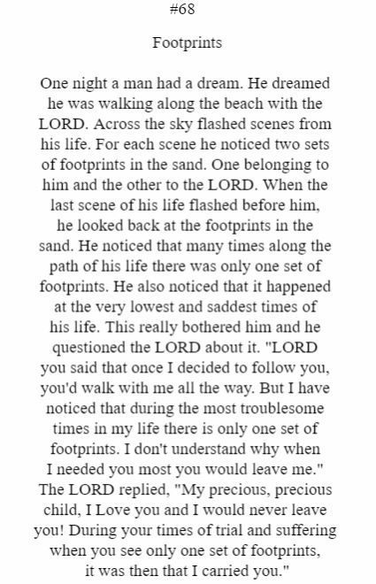 A man had a dream he dreamed he was walking along the beach with the lord