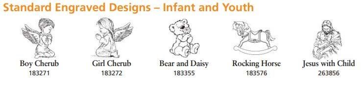 A list of standard engraved designs for infant and youth