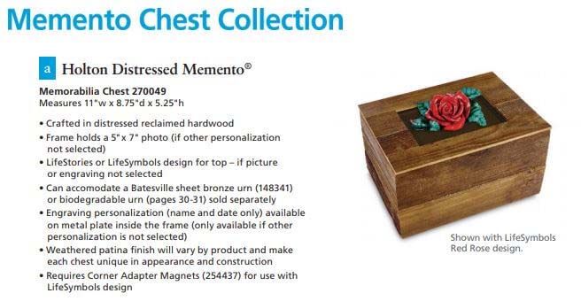 A picture of a memento chest collection with a red rose on it