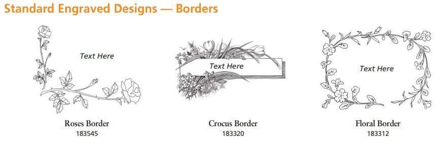 Three different types of engraved designs are shown on a white background.