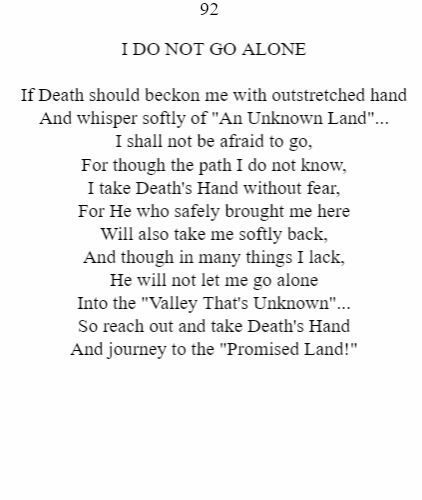 A page from a book titled i do not go alone