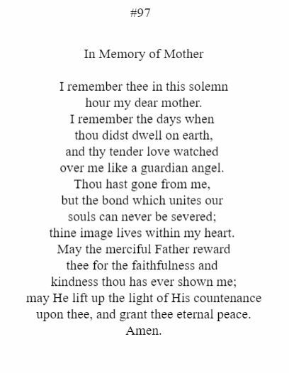 A page of a book titled in memory of mother